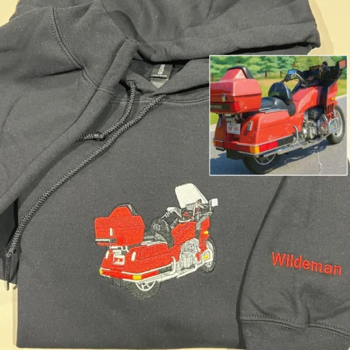 Custom Embroidered Car Sweatshirt – Personalized Motorcycle Photo Hoodie – Gift for Car Lovers: Boyfriend, Husband, Dad