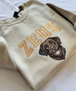 Embroidered Pet Portrait Sweatshirt: Custom Varsity Name, Dog Mom Gift