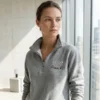 Personalized nurse quarter zip with heart stethoscope embroidery and custom name front view on model