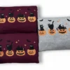 Black cat Halloween sweatshirts in maroon and sport grey, folded